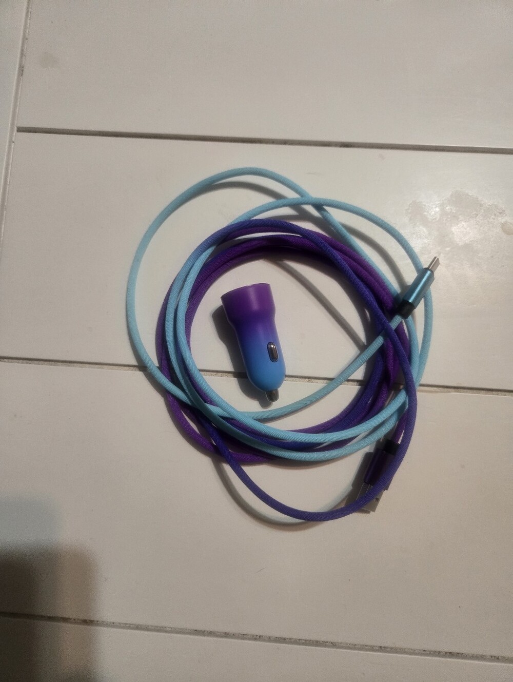 Purple & Blue Gradient USB Car Charger with Matching Charging Cable